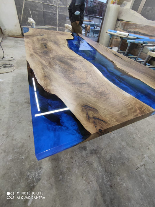 River Table, Custom 90” x 45” Walnut Deep Blue with Ocean Waves, Epoxy River Dining Table, Live Edge Table, Custom  Order for Mona