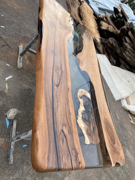 Walnut Dining Table, Live Edge Table, Custom 78” x 40” Walnut Smokey Gray Table, Epoxy River Table, Custom  Order for Kari W