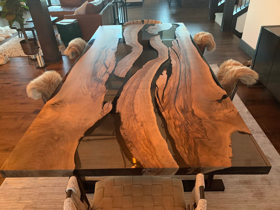 Walnut Dining Table, River Table, Live Edge Table, Custom 96” x 44” Walnut Smokey Gray Table, Epoxy Dining Table, Order for Nicole R