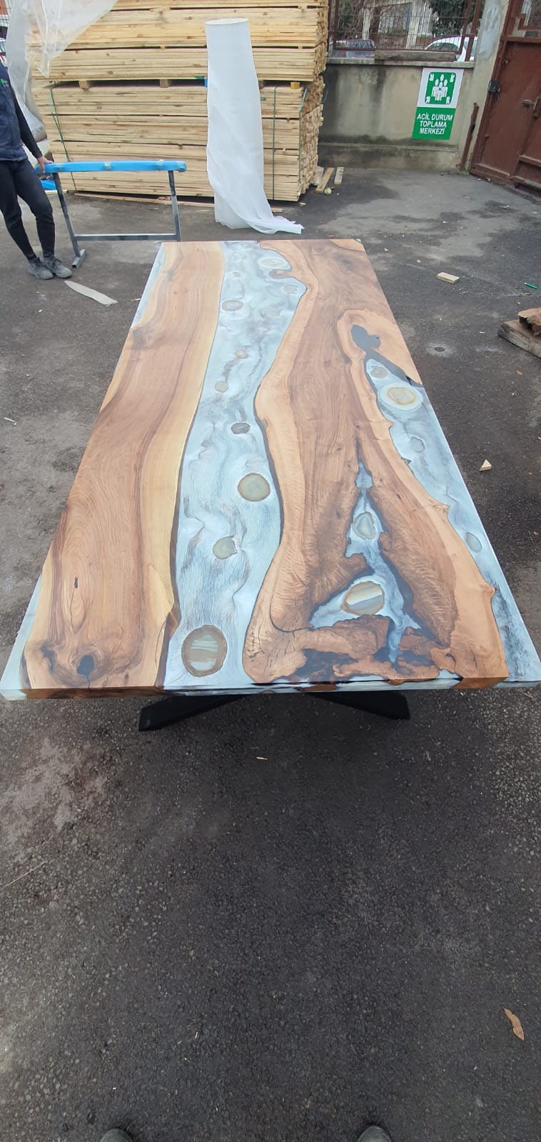 Epoxy Marble Table, Custom 96” x 40” Epoxy Wood Resin Gray Agetha Design Table, Epoxy Walnut Dining Table, Gray Epoxy Table Order for E