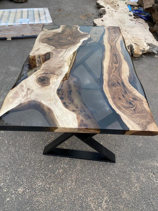 Live Edge Table, Epoxy Resin Table, Custom 65” x 36” Walnut Smokey Gray Table, Epoxy River Table, Custom Order for Kevin S