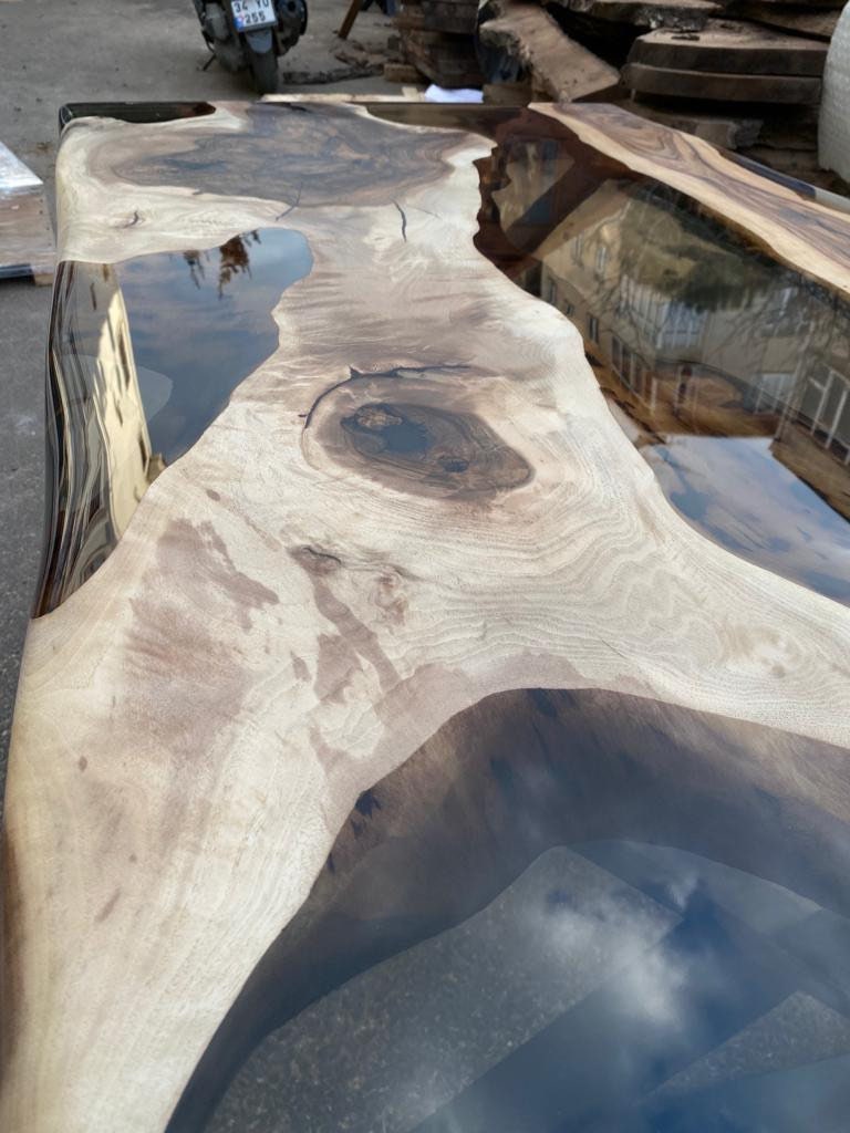 Live Edge Table, Epoxy Resin Table, Custom 65” x 36” Walnut Smokey Gray Table, Epoxy River Table, Custom Order for Kevin S