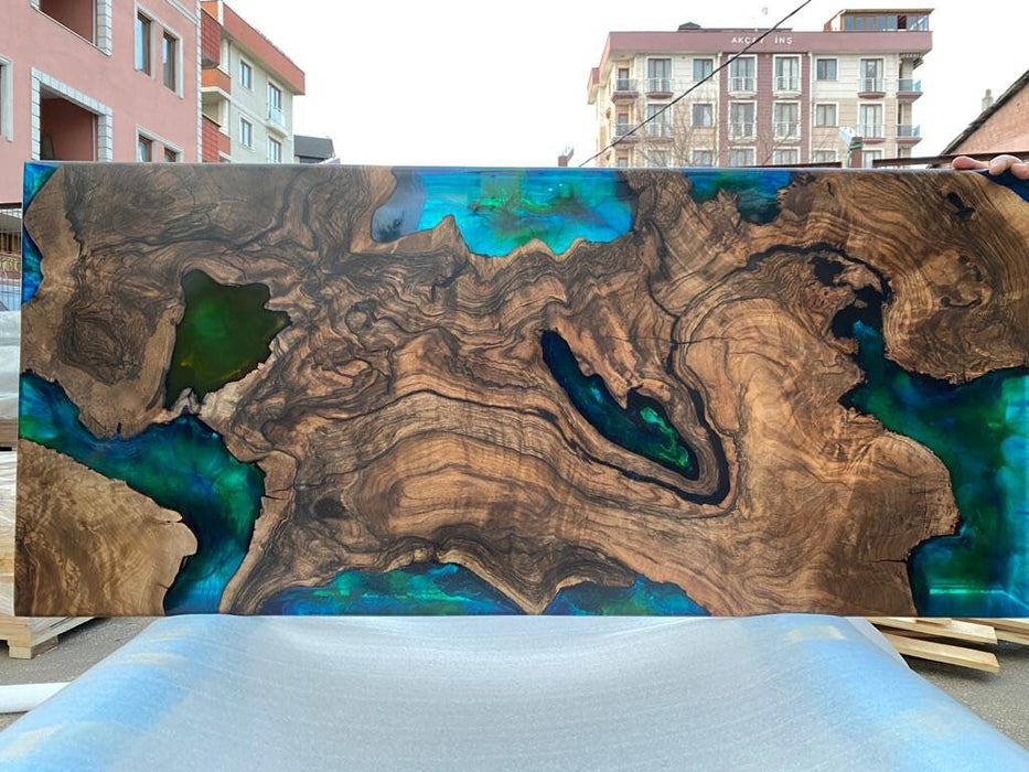 Walnut Dining Table, Live Edge Table, Custom 52” x 23” Walnut Blue, Turquoise, Orange Epoxy Table, Wall Art Table, Custom Order for Christy