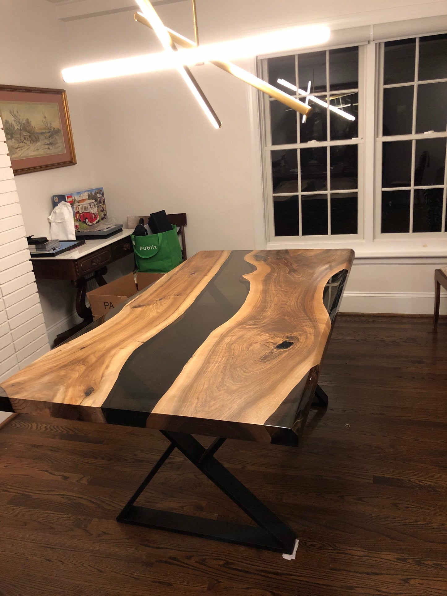 Live Edge Table, Epoxy Dining Table, Epoxy Resin Table, Custom 70” x 36” Walnut Smokey Gray, Epoxy River Dining Table  Order for Jennifer