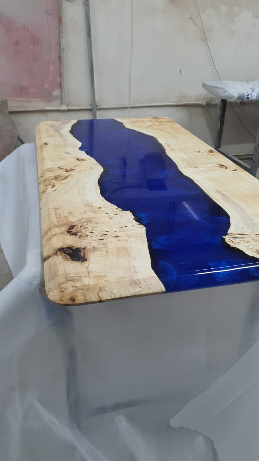 Ocean Table, Poplar Table, Live Edge Table, Custom 54” x 24” Poplar Blue Epoxy Table, Epoxy Resin Table, River Table, Custom Order for Liz