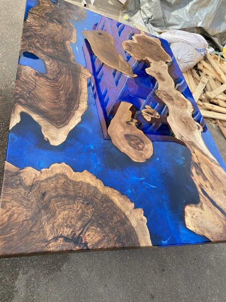 Epoxy Table, Epoxy Dining Table, Walnut Epoxy Table, River Dining Table, Custom 65” x 45” Walnut Epoxy River Dining Table Order for Sandra