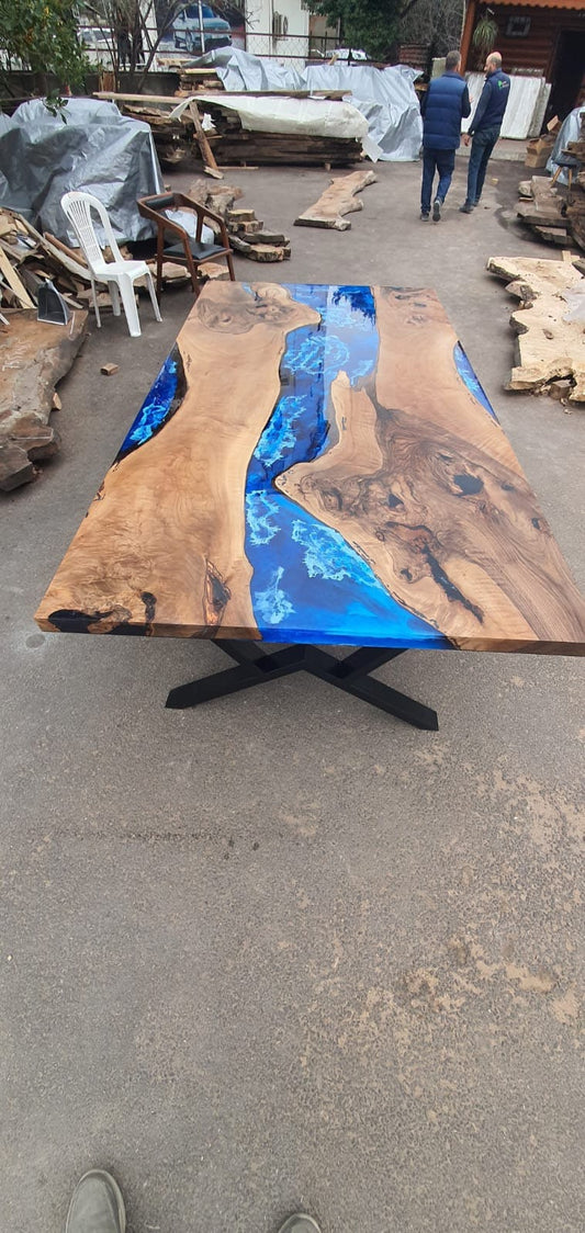 Live Edge Table, Custom 96” x 48” Walnut Blue Table, Epoxy River Dining Table, Live Edge Table, River Table, Custom Order for Jeanie