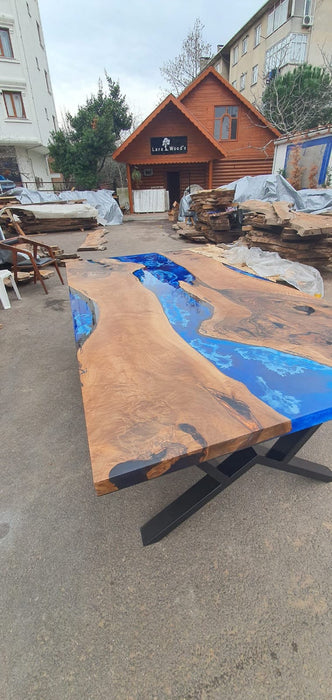 Live Edge Table, Custom 96” x 48” Walnut Blue Table, Epoxy River Dining Table, Live Edge Table, River Table, Custom Order for Jeanie