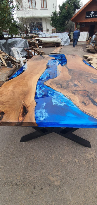 Live Edge Table, Custom 96” x 48” Walnut Blue Table, Epoxy River Dining Table, Live Edge Table, River Table, Custom Order for Jeanie