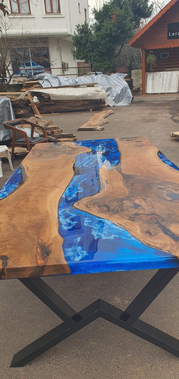 Live Edge Table, Custom 96” x 48” Walnut Blue Table, Epoxy River Dining Table, Live Edge Table, River Table, Custom Order for Jeanie