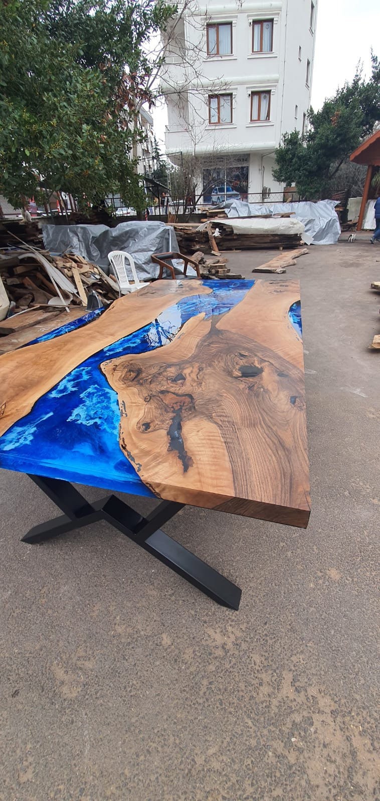 Live Edge Table, Custom 96” x 48” Walnut Blue Table, Epoxy River Dining Table, Live Edge Table, River Table, Custom Order for Jeanie