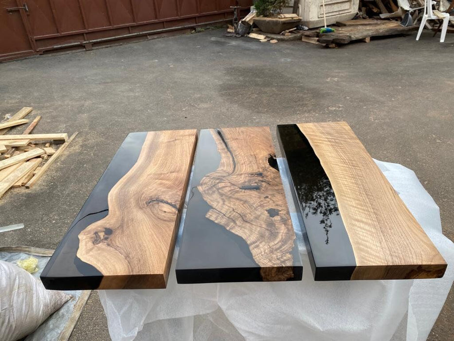 Walnut Epoxy Shelf, Custom 28” x 10” Walnut Black Shelf, Epoxy Kitchen Shelf, Custom Order for Jesse