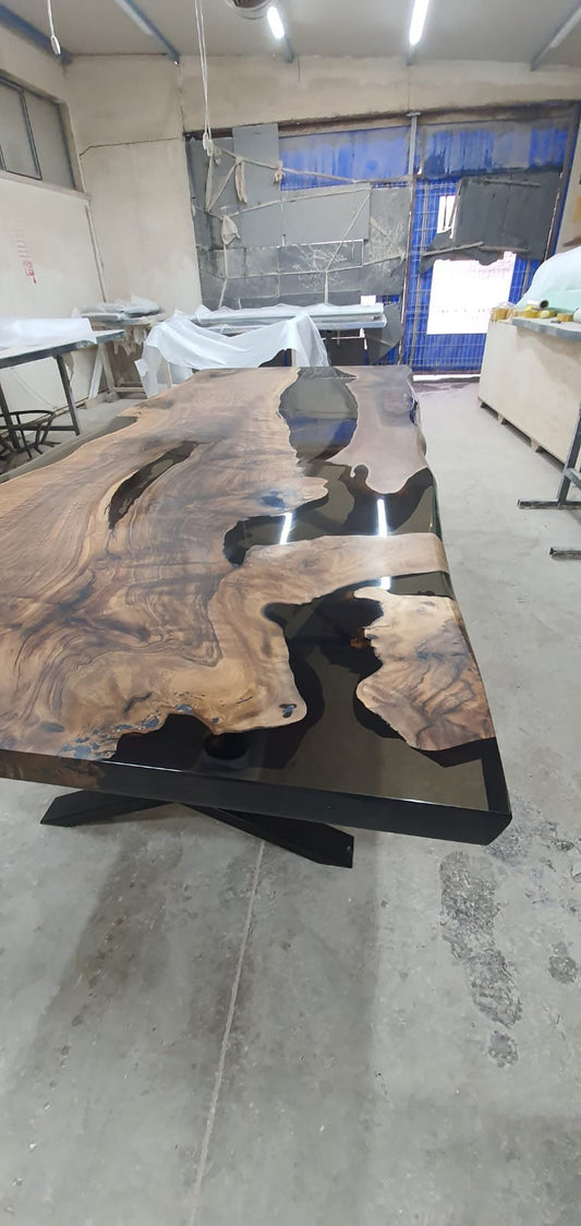 Handmade Epoxy Table, Clear Epoxy Table, Custom 96” x 40” Walnut Smokey Gray Table, Epoxy River Table, Custom Order for Abbi