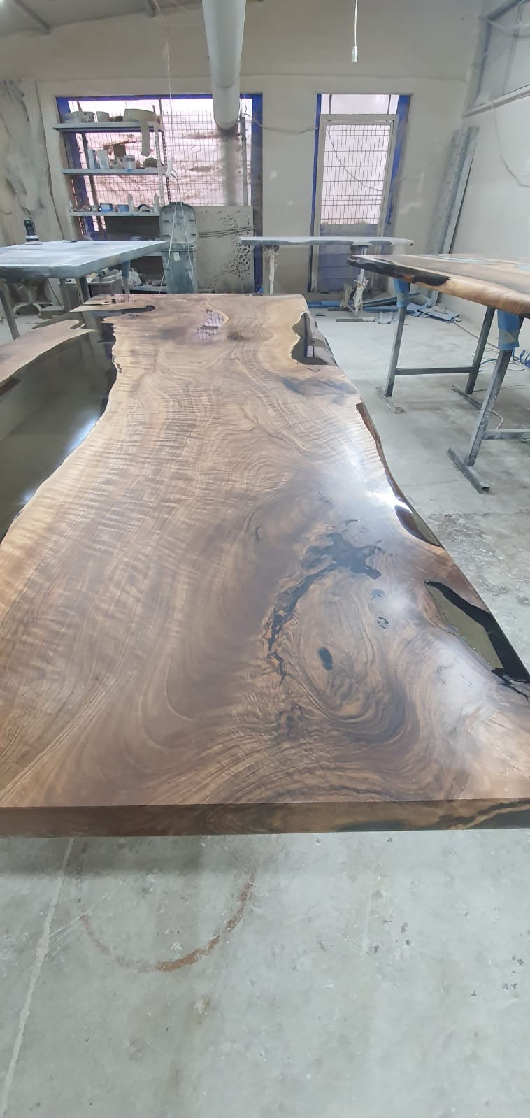 Handmade Epoxy Table, Clear Epoxy Table, Custom 96” x 40” Walnut Smokey Gray Table, Epoxy River Table, Custom Order for Abbi