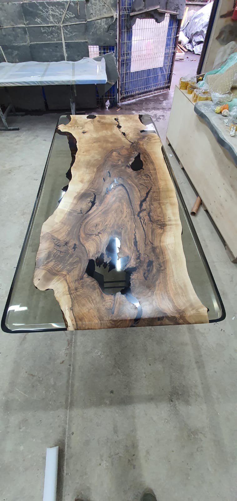 Handmade Epoxy Table, River Table, Live Edge Table, Custom 90” x 40” Walnut Smokey Gray Table, Epoxy River Table, Custom Order for Jane