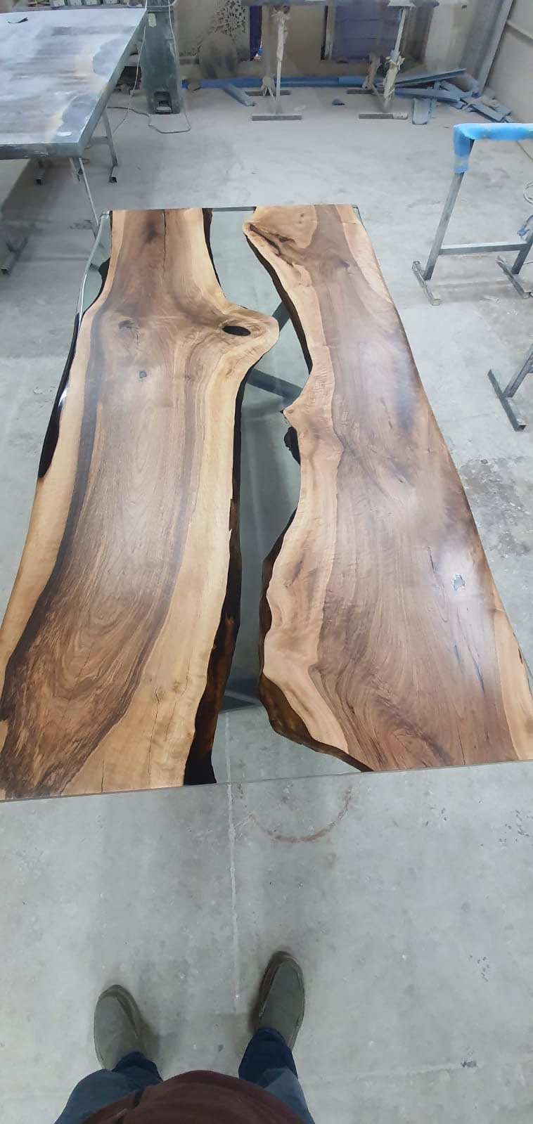 Handmade Epoxy Table, Live Edge Table, Epoxy Resin Table, Custom 84” x 42” Walnut Smokey Gray Table, Epoxy River Table, Order for Elizabeth