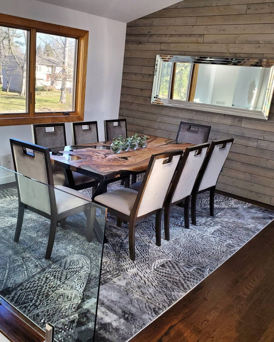 Live Edge Table, Epoxy Table, Epoxy Dining Table, Epoxy Resin Table, Custom 84” x 42” Walnut Smoke Gray Table, River Table Order for Nadia