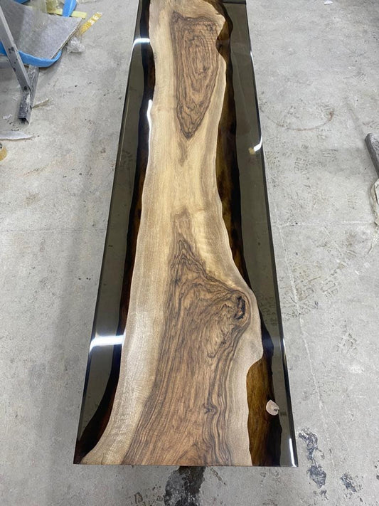 Epoxy Bench, Custom Epoxy Bench, Custom 62” x 17” Walnut Smokey Gray Bench, Epoxy Dining Bench, Custom Order for Jem