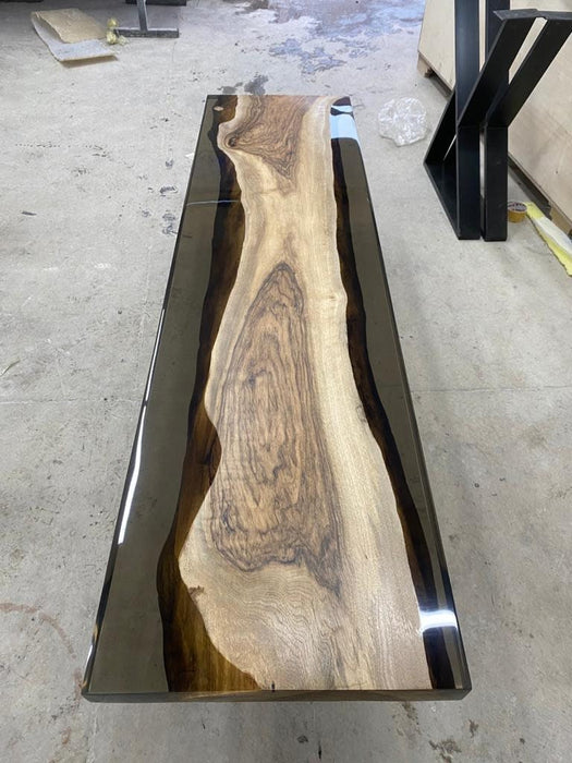 Epoxy Bench, Custom Epoxy Bench, Custom 62” x 17” Walnut Smokey Gray Bench, Epoxy Dining Bench, Custom Order for Jem