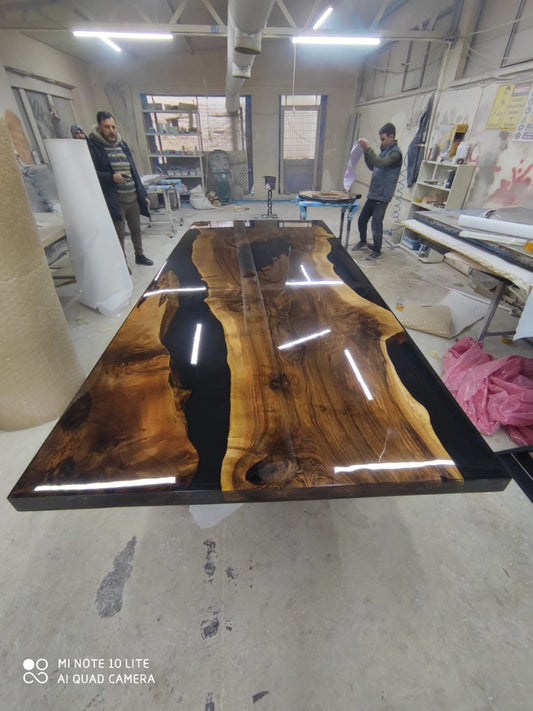 Walnut Dining Table, Custom 108” x 48” Walnut Black Table, Shiny Live Edge Table, Epoxy Dining Table, Custom Order for Courtney