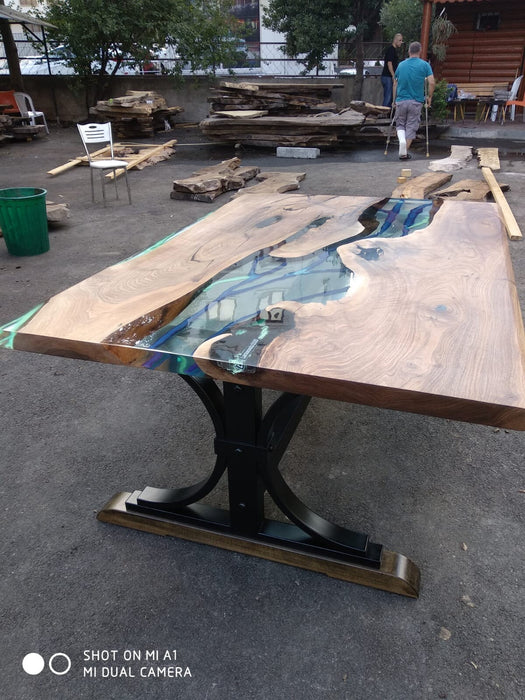 Walnut Dining Table, Custom 72" x 51" Walnut Blue, Turquoise Table, Clear Epoxy Table, River Table, Custom Order for Gail2