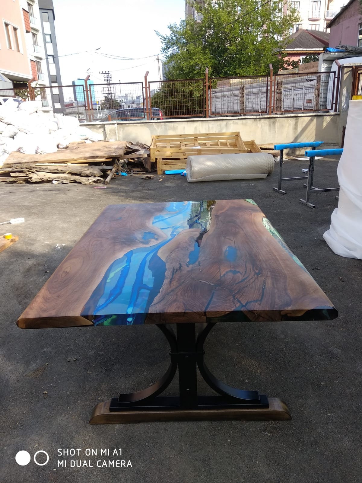 Handmade Epoxy Table, River Table, Custom 72" x 51" Walnut Blue, Turquoise, Clear Epoxy Table, River Table, Order for Gail