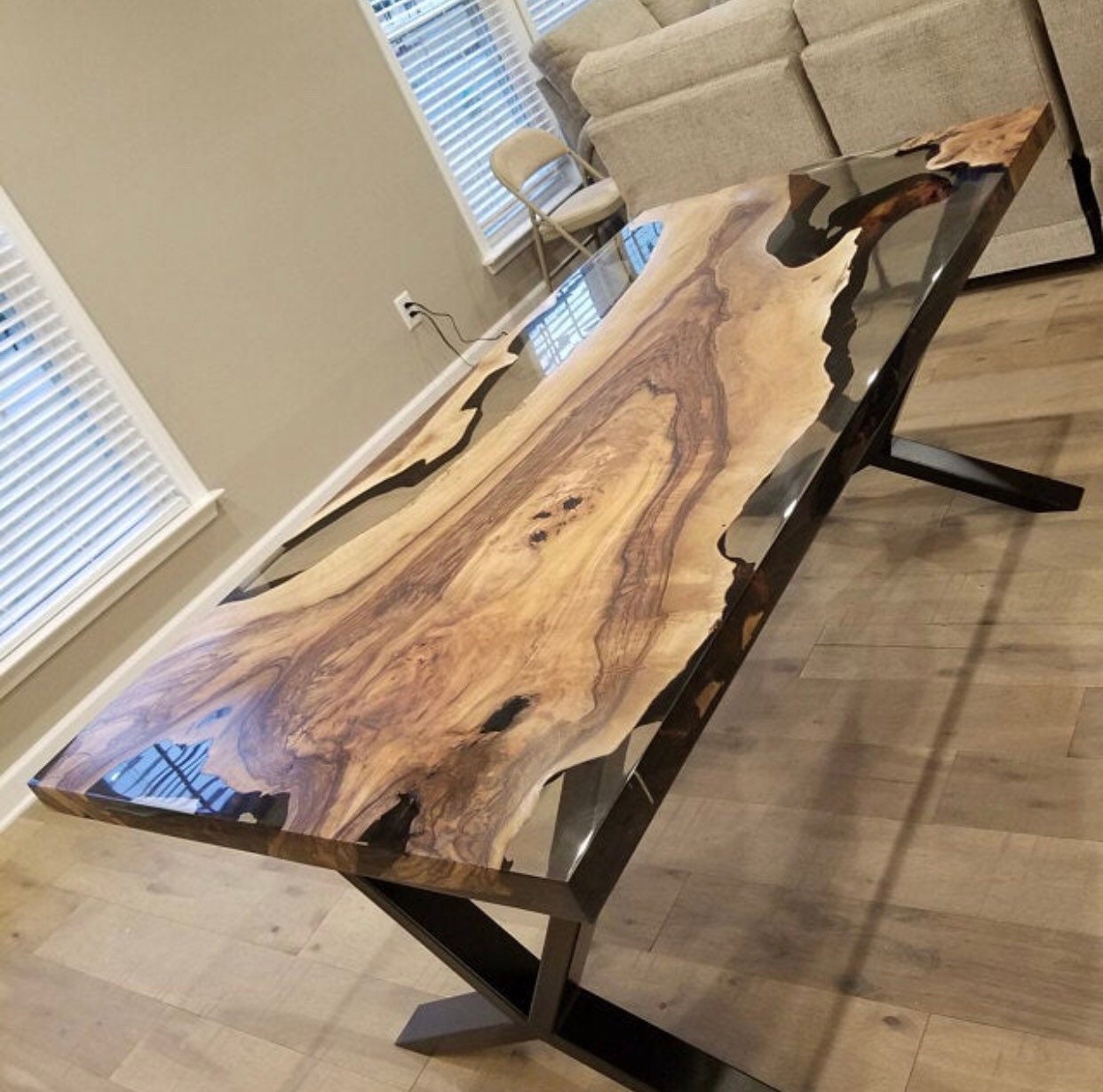 Handmade Epoxy Table, Live Edge Table, Custom 72" x 36" Table, Epoxy Walnut Wood Smokey Gray Epoxy Resin Table, Custom Order for Tina Isa