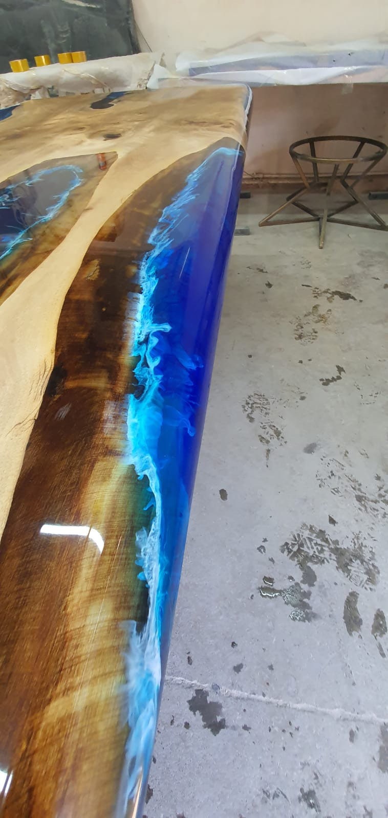 Unique Epoxy Table, Custom 76” x 36” Walnut Blue and White Waves Epoxy Table, Epoxy Dining Table, Custom Order for Kimberly B