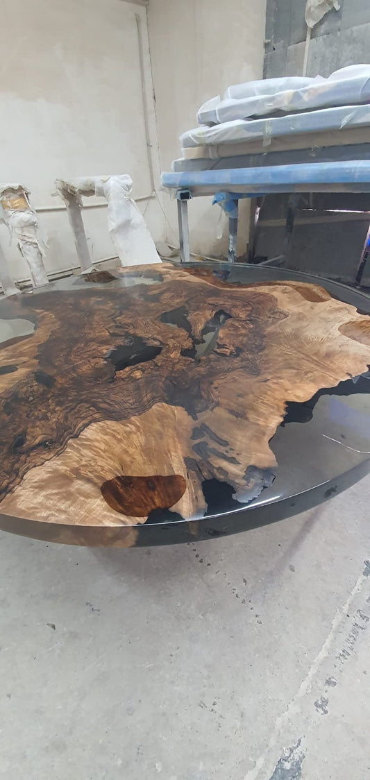 Epoxy Coffee Table, Walnut Coffee Table, Custom 50” Diameter Round Table, Walnut Wood Smokey Gray Table, Epoxy Table, Order for Chandreka