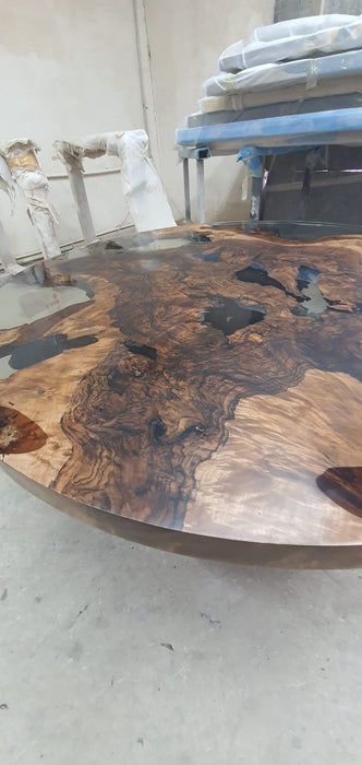 Epoxy Coffee Table, Walnut Coffee Table, Custom 50” Diameter Round Table, Walnut Wood Smokey Gray Table, Epoxy Table, Order for Chandreka