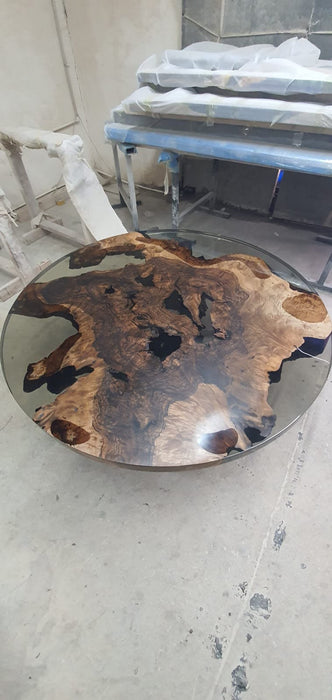 Epoxy Coffee Table, Walnut Coffee Table, Custom 50” Diameter Round Table, Walnut Wood Smokey Gray Table, Epoxy Table, Order for Chandreka