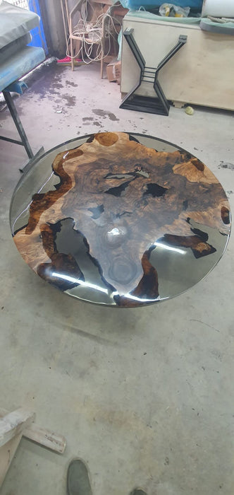 Epoxy Coffee Table, Walnut Coffee Table, Custom 50” Diameter Round Table, Walnut Wood Smokey Gray Table, Epoxy Table, Order for Chandreka
