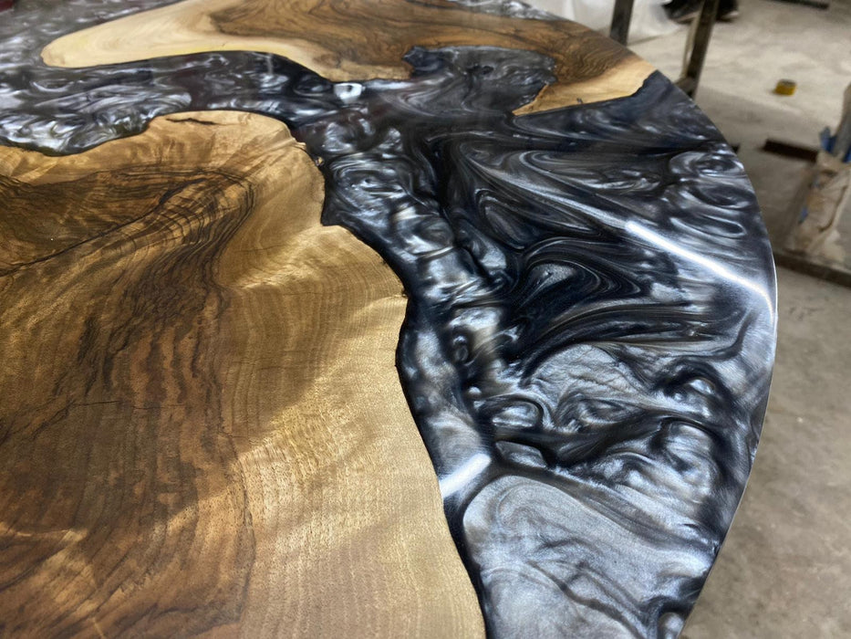 Epoxy Coffee Table, Epoxy Resin Table, Custom 45” Diameter Round Table, Walnut Wood Metallic Gray Table, Epoxy Table, Order for Matt M.