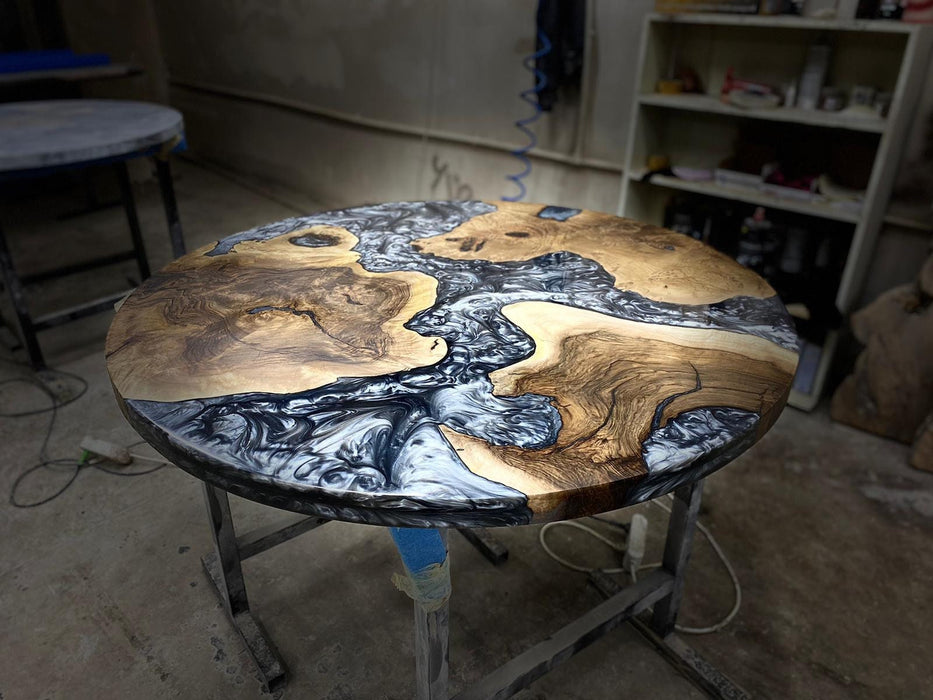 Epoxy Coffee Table, Epoxy Resin Table, Custom 45” Diameter Round Table, Walnut Wood Metallic Gray Table, Epoxy Table, Order for Matt M.