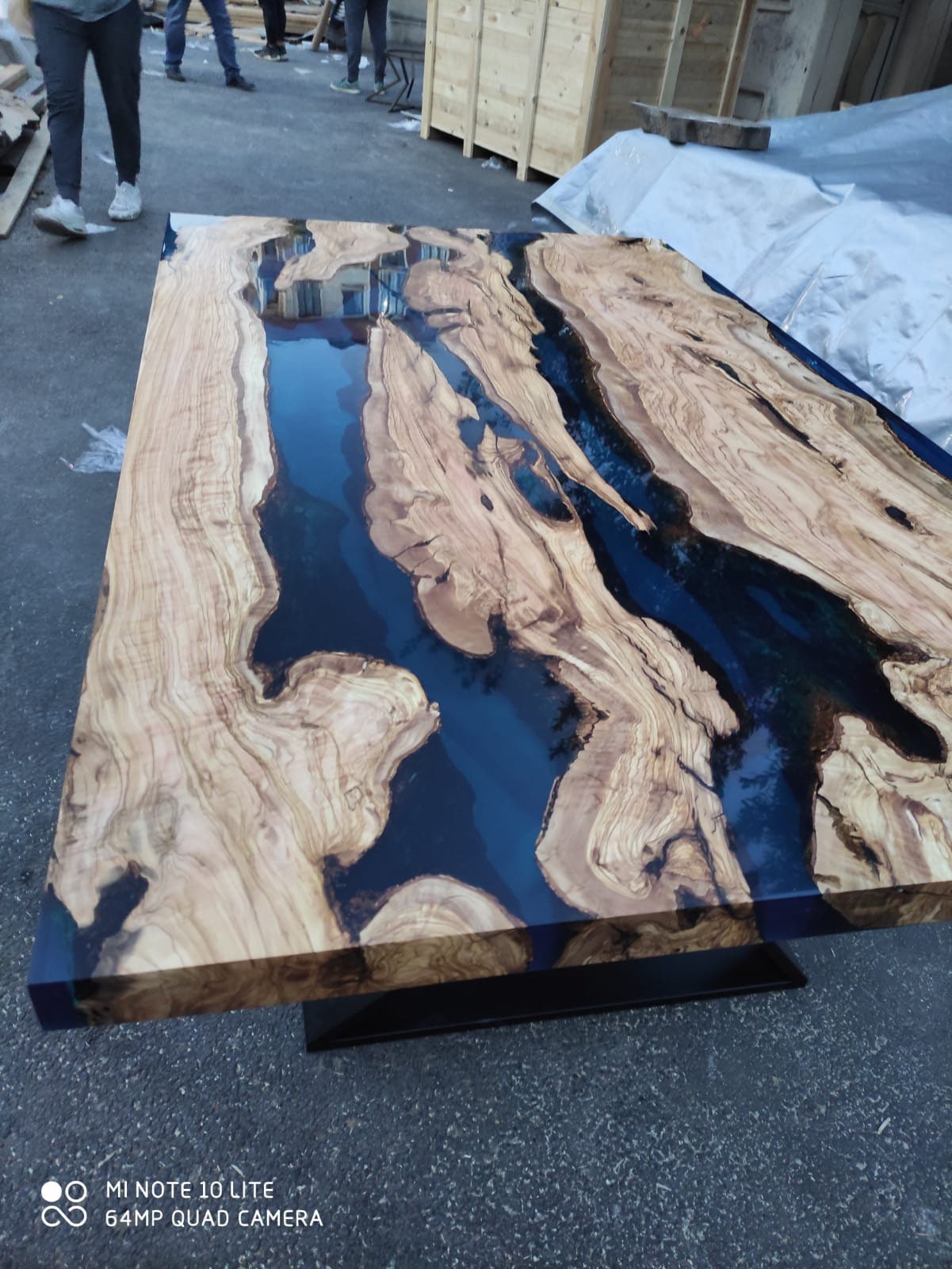 Olive Wood Dining Table, Epoxy Resin Table, Custom 65" x 40" Olive Wood Table, Blue Epoxy Table, Live Edge Table, Custom Order for Sabrina