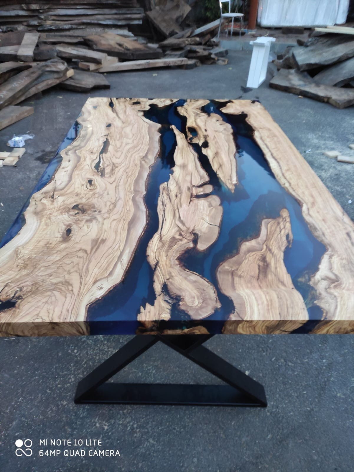 Olive Wood Dining Table, Epoxy Resin Table, Custom 65" x 40" Olive Wood Table, Blue Epoxy Table, Live Edge Table, Custom Order for Sabrina