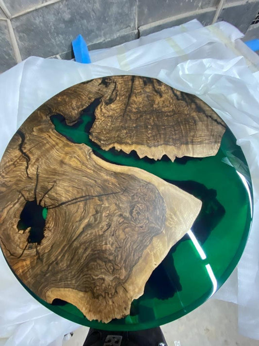 Epoxy Coffee Table, Custom 30” Diameter Round Walnut Wood Table, Pine Green Epoxy Coffee, Live Edge Table, Custom Order for Cheryl M