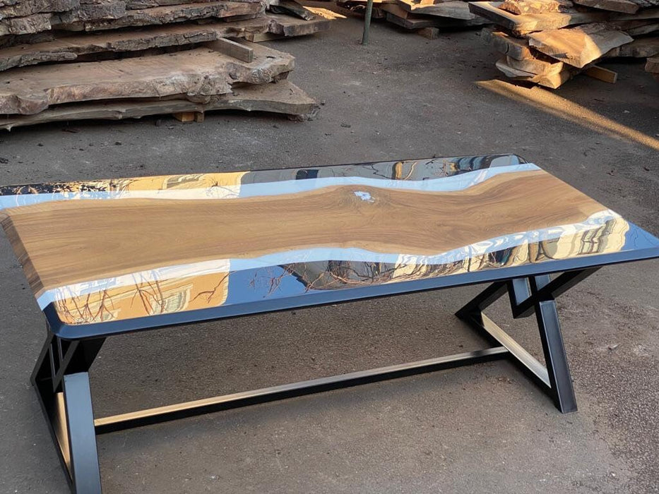 Walnut Dining Table, Custom 90"x 40" Walnut White and Black Epoxy Table, Epoxy Resin Table for Bella