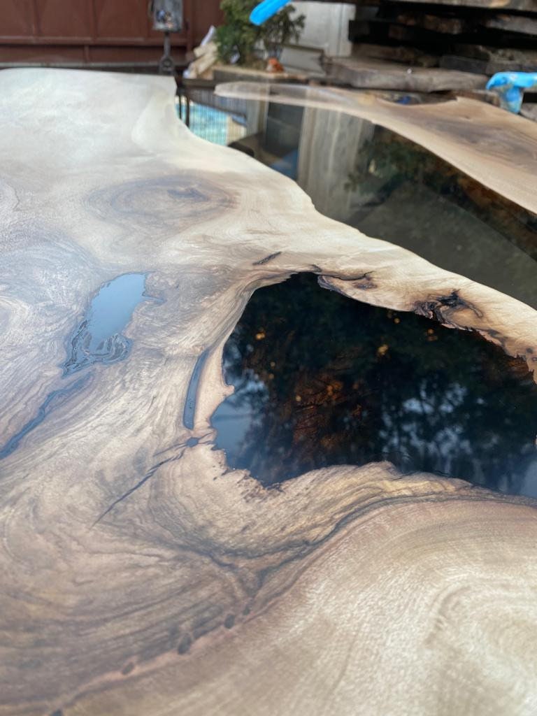 Epoxy Dining Table, Epoxy Resin Table, Custom 65" x 36" Walnut Smokey Gray Table, Epoxy River Table, Custom Order for Pwill