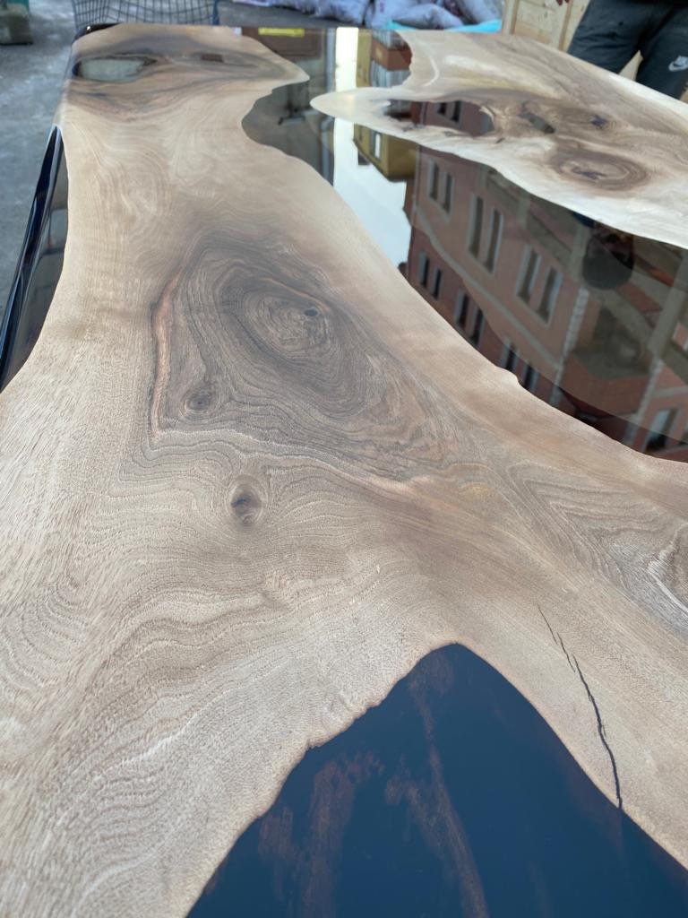 Epoxy Dining Table, Epoxy Resin Table, Custom 65" x 36" Walnut Smokey Gray Table, Epoxy River Table, Custom Order for Pwill