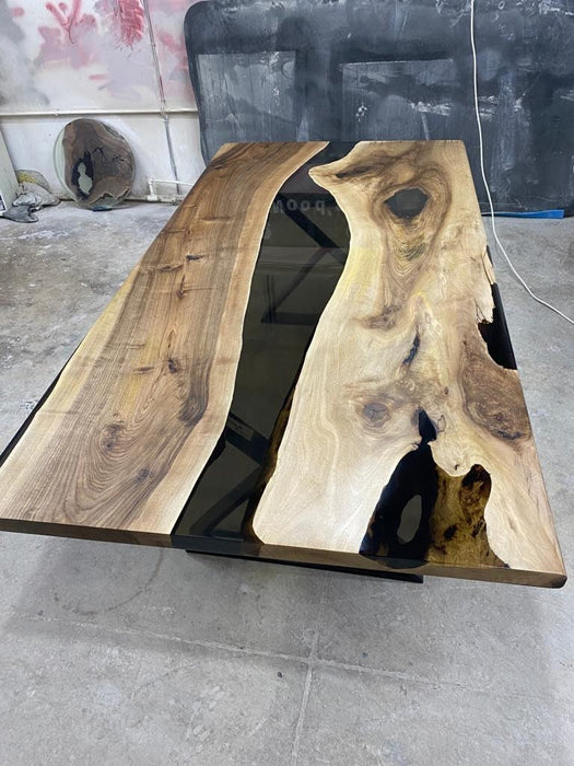 Live Edge Table, Epoxy Resin Table, Custom 84” x 42” Walnut Smokey Gray Table, Epoxy River Dining Table, Custom Order for Patricia