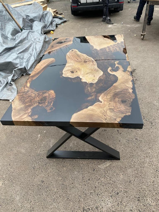 Walnut Dining Table, Epoxy Dining Table, Epoxy Dining Table, Custom 60” x 36” Walnut Black Table, Epoxy Resin Table for Amber B