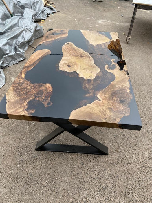 Walnut Dining Table, Epoxy Dining Table, Epoxy Dining Table, Custom 60” x 36” Walnut Black Table, Epoxy Resin Table for Amber B