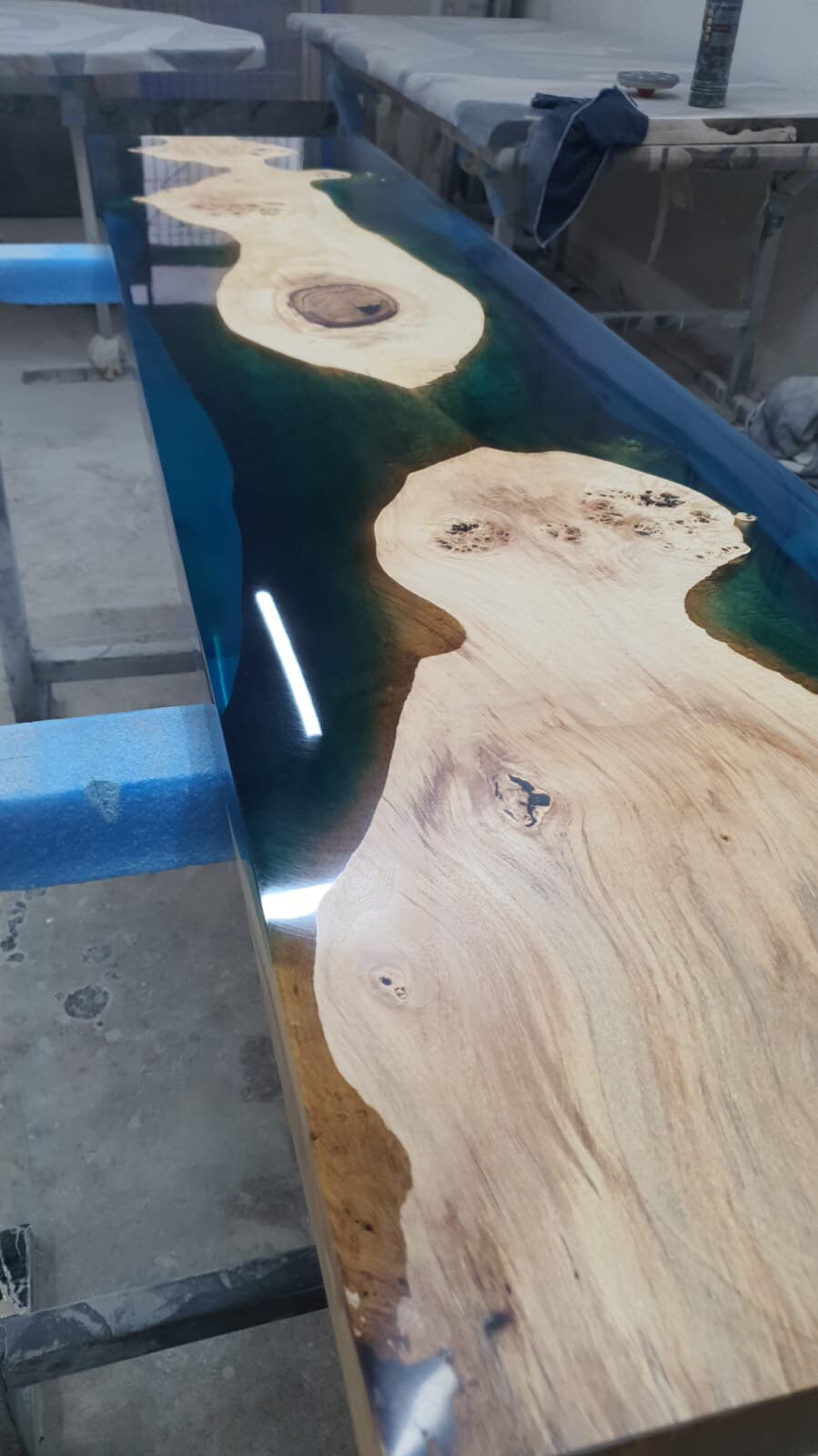 Poplar Table, Custom 70” x 17” Poplar Sea Blue Table, River Epoxy Bench, Live Edge Table, River Table, Custom Order for Heather E