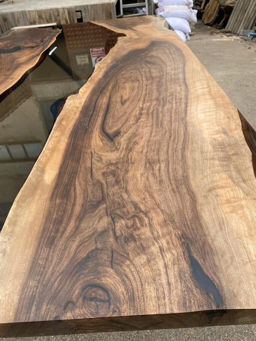 River Table, Live Edge Table, Custom 90” x 50” Walnut Smokey Gray Table, Epoxy River Dining Table, Custom Order for Raidermari