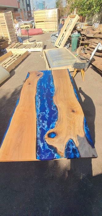 Walnut Dining Table, Custom 70” x 36” Walnut Blue Epoxy with Ocean Wawes Table, Epoxy River Dining Table, Live Edge Table, Order for Bruce