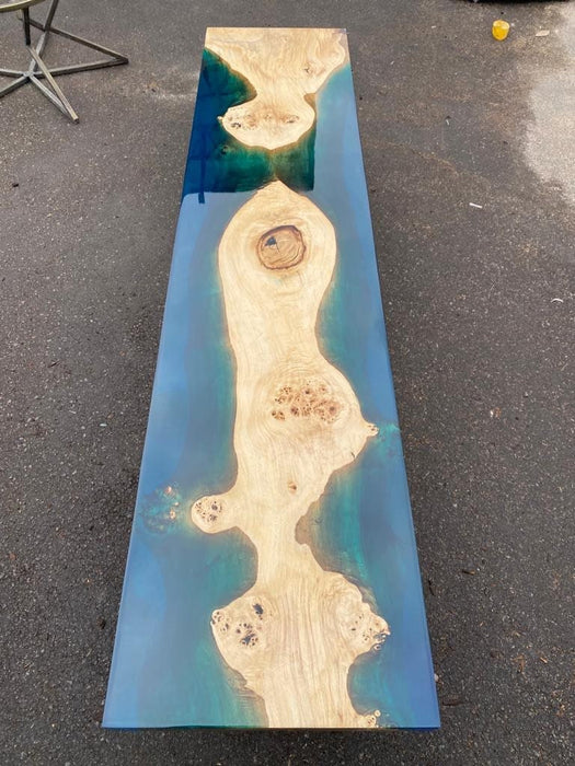 Epoxy Bench, Handmade Epoxy Bench, Live Edge Table, Custom 70” x 17” Poplar Sea Blue River Bench, Epoxy Bench, Custom Order for Heather E