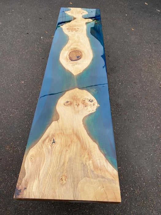 Epoxy Bench, Handmade Epoxy Bench, Live Edge Table, Custom 70” x 17” Poplar Sea Blue River Bench, Epoxy Bench, Custom Order for Heather E