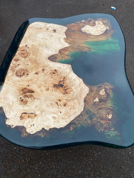 Handmade Epoxy Table, Custom 24” Round Poplar Wood Emeral Green Table, Epoxy Coffee Table, Live Edge Table, Custom Order for Alexandra