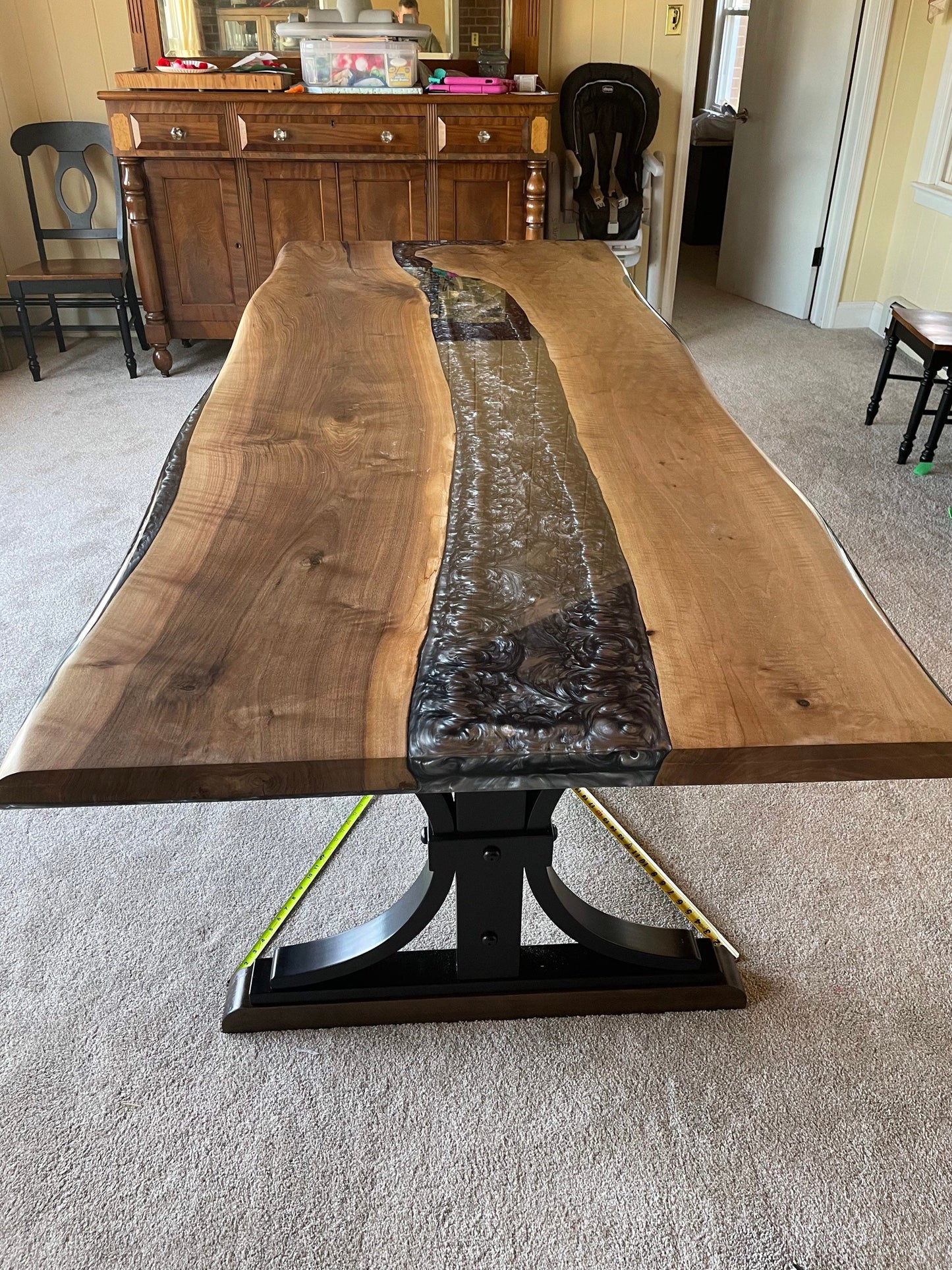 Epoxy Resin Table, Live Edge Table, River Table, Custom 96” x 40” Walnut Wood Metallic Gray Table, Epoxy Dining Table, Custom Order for Eric